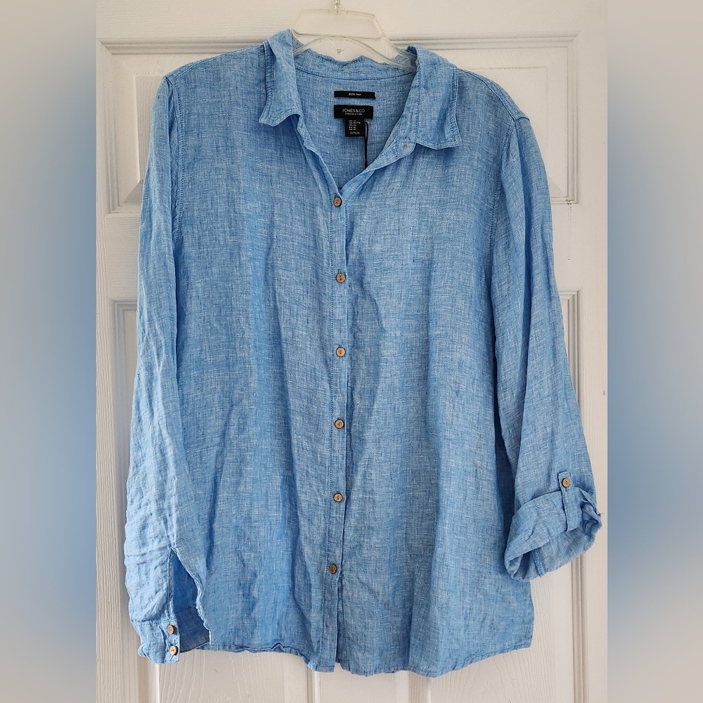 Linen Blue Shirt with Wooden Buttons